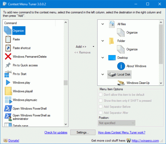 Windows 10 Organizuj tuner menu kontekstowego