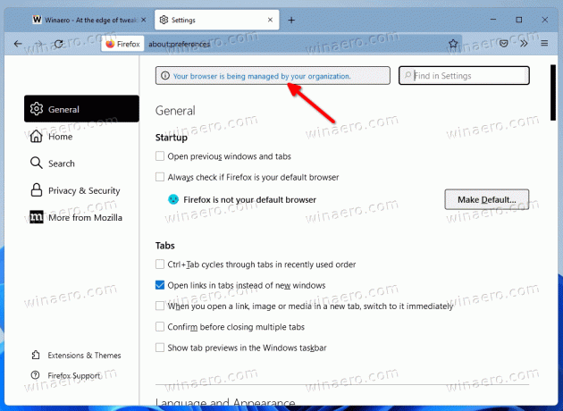 Firefox आपका ब्राउज़र आपके संगठन द्वारा प्रबंधित किया जा रहा है