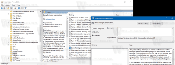 Windows 10 Aanmeldingsanimatie Groepsbeleid-editor uitschakelen