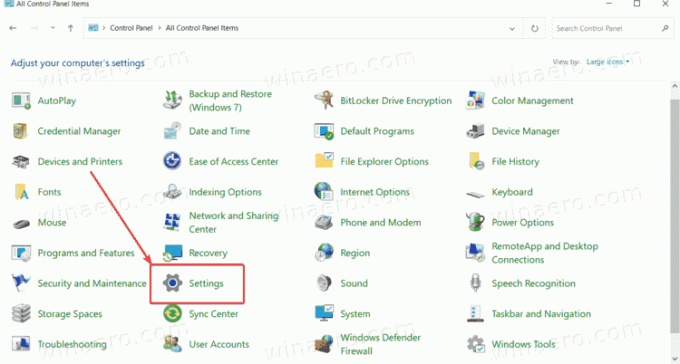 Pievienojiet lietotni Iestatījumi klasiskajam vadības panelim operētājsistēmā Windows 10 3