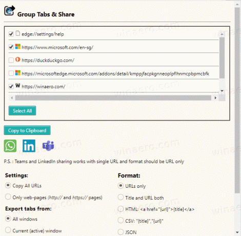 Microsoft Tab Group And Share Extension v akci