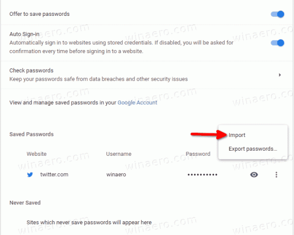 सीएसवी फ़ाइल से क्रोम आयात पासवर्ड