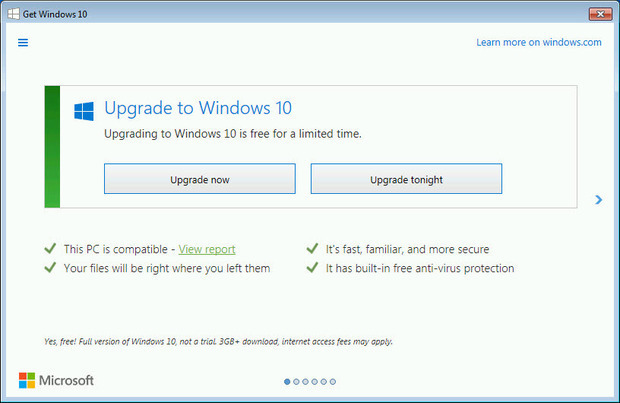 Windows 10-ის განახლების შეთავაზება გაუქმება არ არის