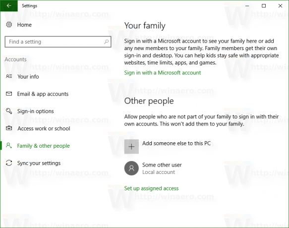 عائلة إعدادات Windows 10 وأشخاص آخرين