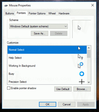 Windows-10의 마우스 포인터