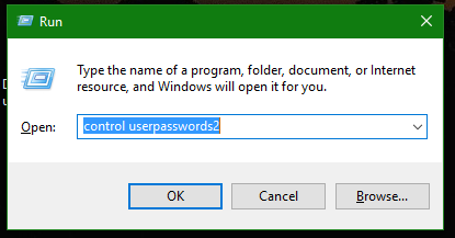 Windows10はuserpassword2を制御します