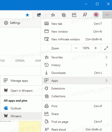 App e pin del menu Microsoft Edge