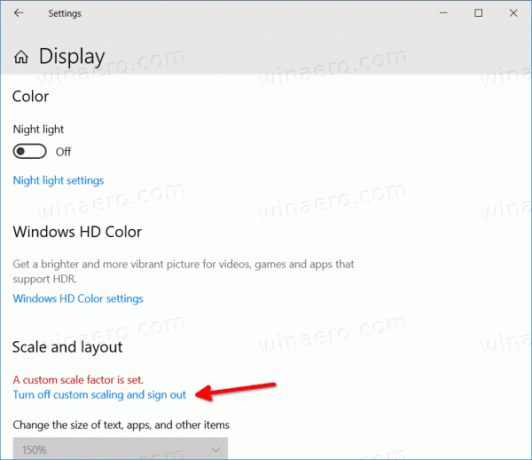 Windows 10 Wyłącz niestandardowy poziom skalowania wyświetlania