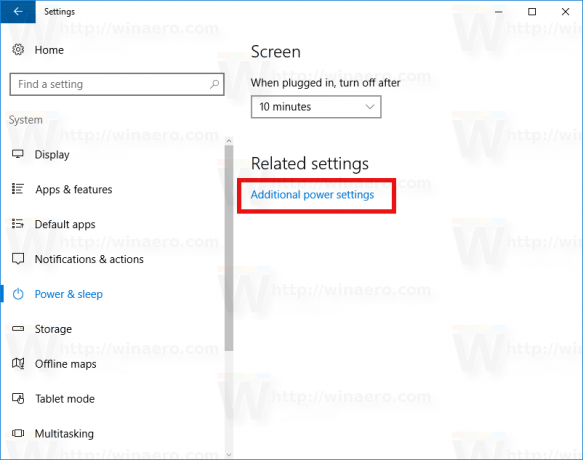 Windows 10 barošanas un miega saite