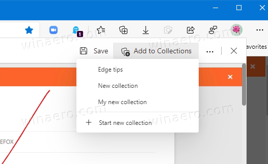 Edge เพิ่ม Web Capture To Collection Menu