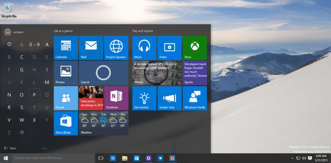 Windows 10 alphabet ui