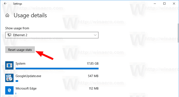 Windows 10 รีเซ็ตการใช้ข้อมูลสำหรับเครือข่าย