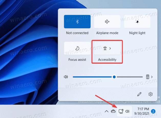 Windows 11 Quick Settings-menu med tilgængelighed