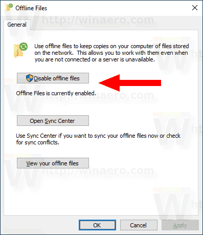 Windows 10 Dezactivează fișierele offline