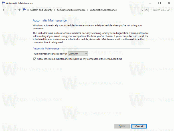 Windows 10 Karbantartási beállítások módosítása oldal