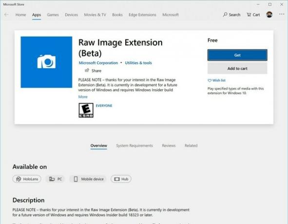 Codec de format d'image brute Microsoft Store