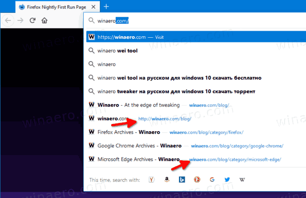 Firefoxi aadressiriba soovitused ilma HTTPS-ita