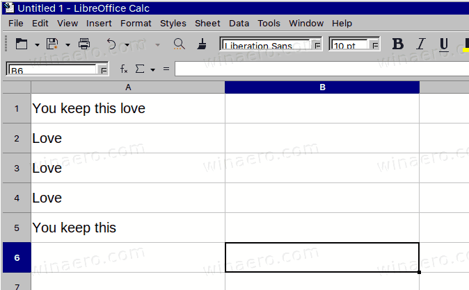 LibreOffice Calc ცხრილი დუბლიკატებით