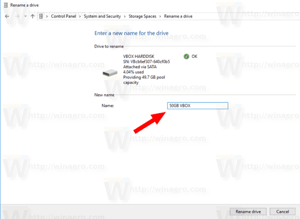 Windows10ドライブのストレージスペースの名前を変更
