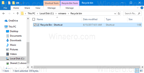 Windows 10 Recycling-Verknüpfung erstellen 2 