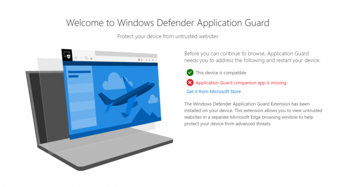 Компонентите на Windows Defender Application Guard не са завършени