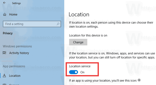 Windows 10 Απενεργοποιήστε την Υπηρεσία τοποθεσίας