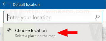 تعيين خرائط Windows 10 الموقع الافتراضي باستخدام الخريطة