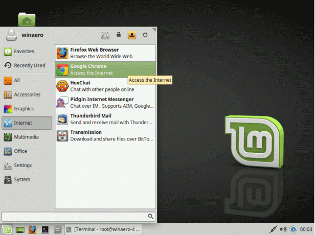„Linux Mint 18 Google Chrome“ programų meniu