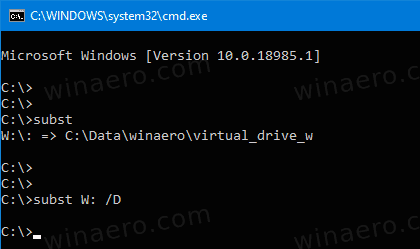 Unidade virtual de remoção de substância do Windows 10