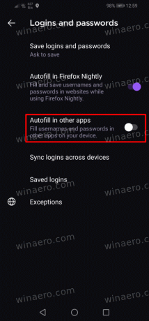 Включение автозаполнения пароля в Firefox на Android Шаг 3