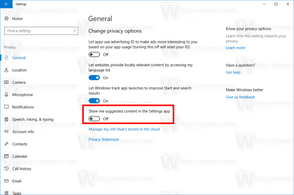 Dezactivați Setările anunțurilor în Windows 10