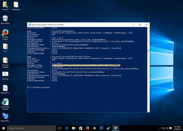 Nom complet du package Windows 10