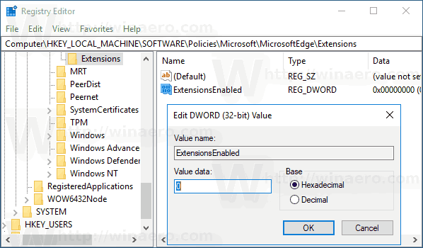 Deshabilitar extensiones en Edge en Windows 10