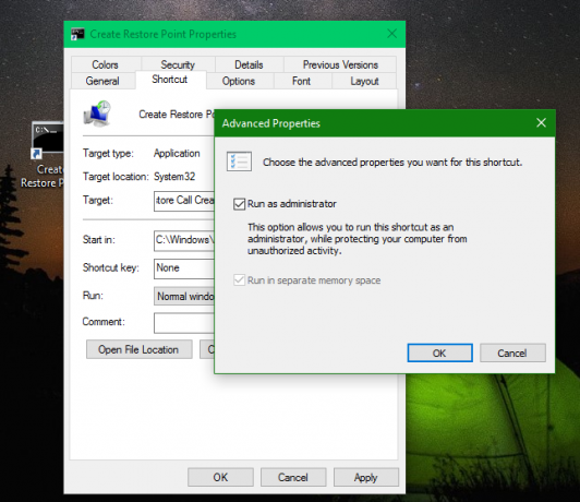Windows 10 herstelpunt snelkoppeling admin
