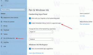 Įgalinkite arba išjunkite įterptąjį rašymo ranka skydelį sistemoje „Windows 10“.