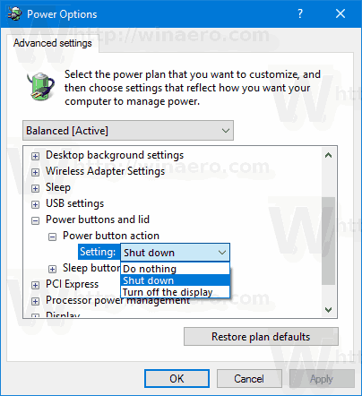 Windows 10 შეცვალეთ აპარატურის ჩართვის ღილაკი მოქმედება 2 