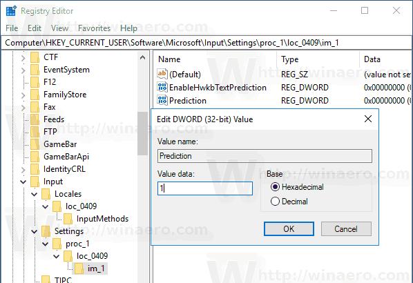 Windows 10 Aktiver berøringstastaturforslag Reg