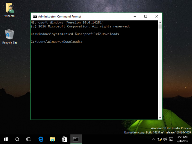 Windows 10 b14251 zvýšené stahování příkazového řádku