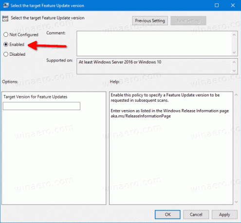 Vyberte cílovou verzi aktualizace funkcí ve Windows 10