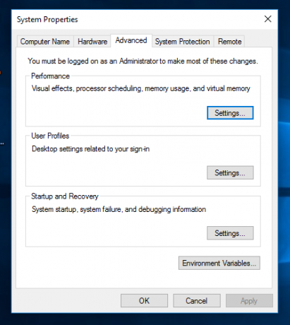 Windows 10 Sistem Özellikleri Gelişmiş sekmesi