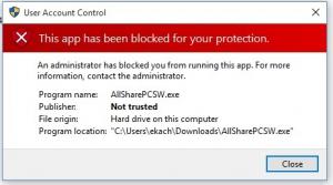 Popravi napako Ta aplikacija je bila blokirana zaradi vaše zaščite v sistemu Windows 10