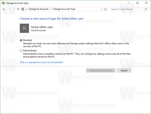 Windows 10 تغيير صفحة الحساب في CP