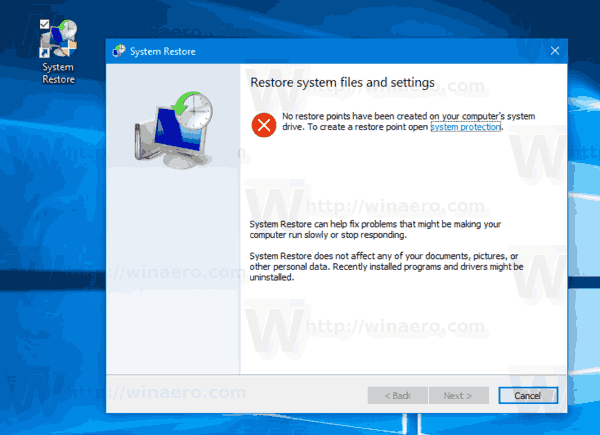 Windows 10'da Sistem Geri Yükleme Kullanıcı Arayüzü 