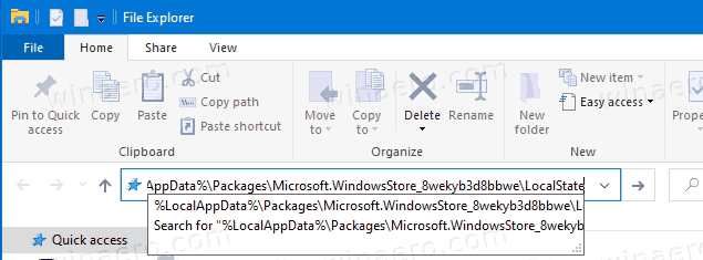 Ubicación de la caché de la aplicación de la tienda Windows 10