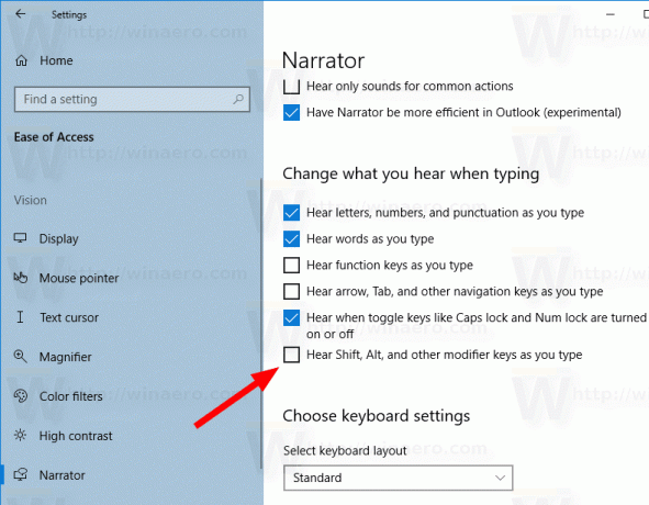 Windows 10 Skärmläsaren tillkännager modifieringsnycklar