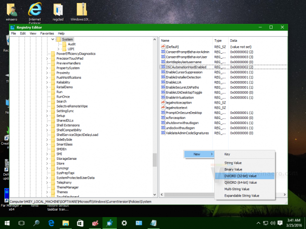 O Windows 10 cria um novo dword de 32 bits