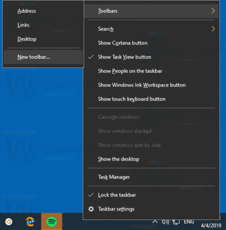 Windows 10 შექმენით ახალი ინსტრუმენტთა პანელი