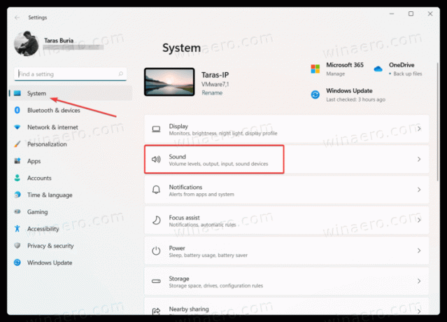 Postavke sustava Windows 11 Zvuk sustava