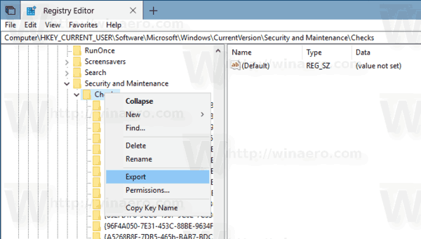 Backup delle impostazioni di notifica di sicurezza e manutenzione Windows 10