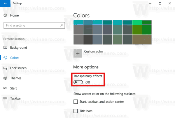 Onemogućite Transparentnost Windows 10